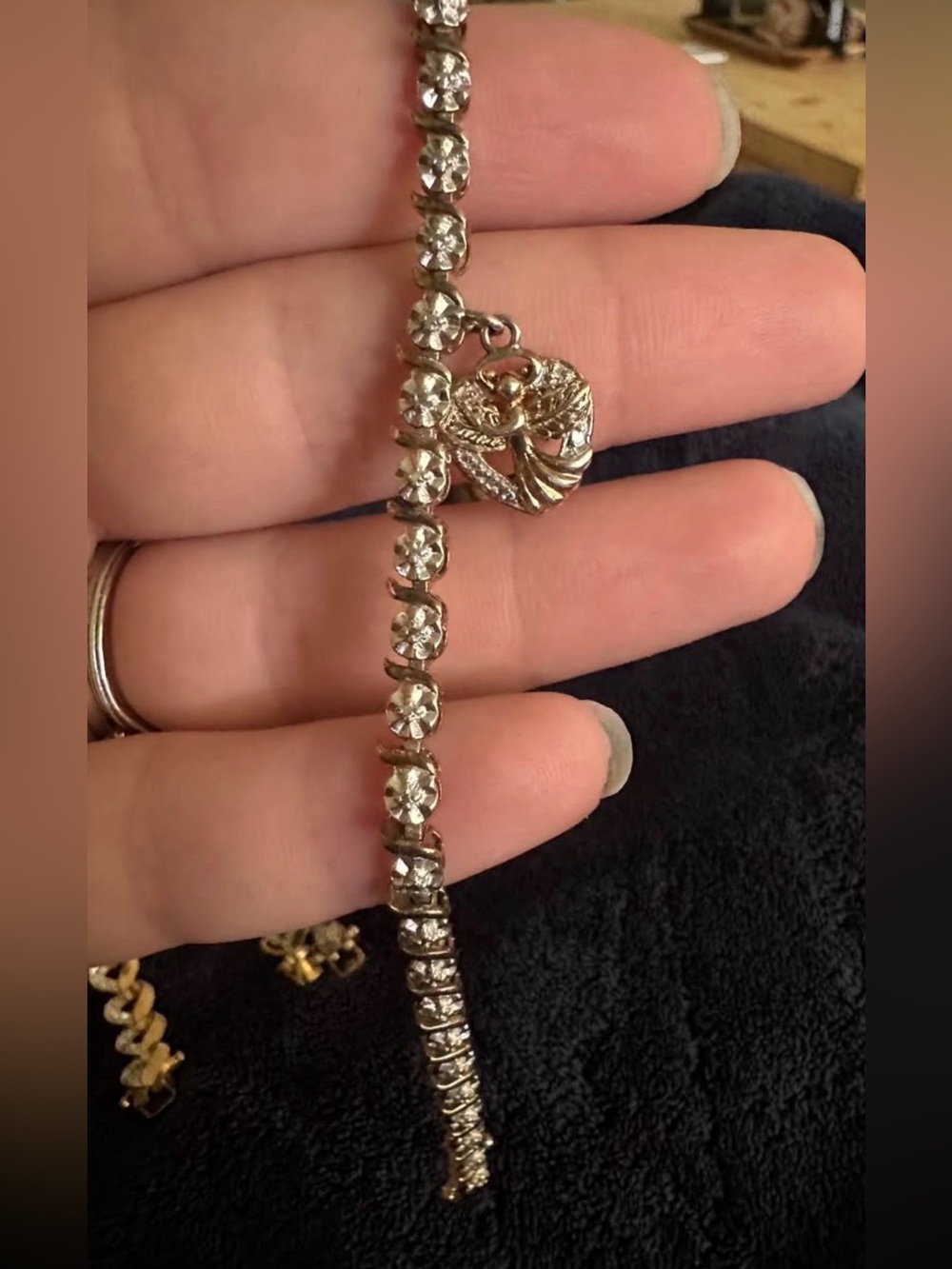 Gold plated Crystal Tennis Bracelet with Heart Charm